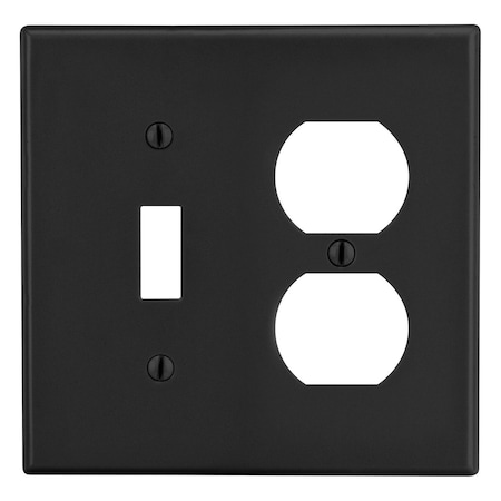 Wallplate, Mid-Size 2-Gang, 1) Duplex 1) Toggle, Black